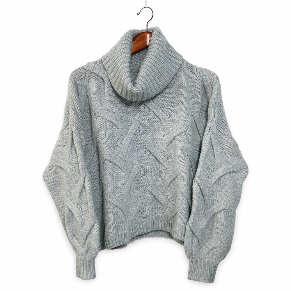 Madewell Womens Light Blue Cable Knit Turtleneck Wool Blend Sweater Size M